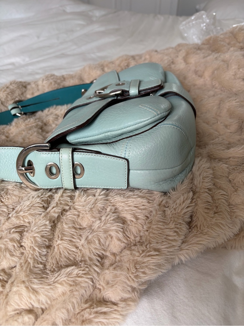 VINTAGE Coach Tiffany Blue flap bag #3000 - Picture 8 of 15